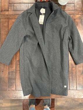 VUORI Soho Melton Trench Coat Women's Size US Medium Black Heather